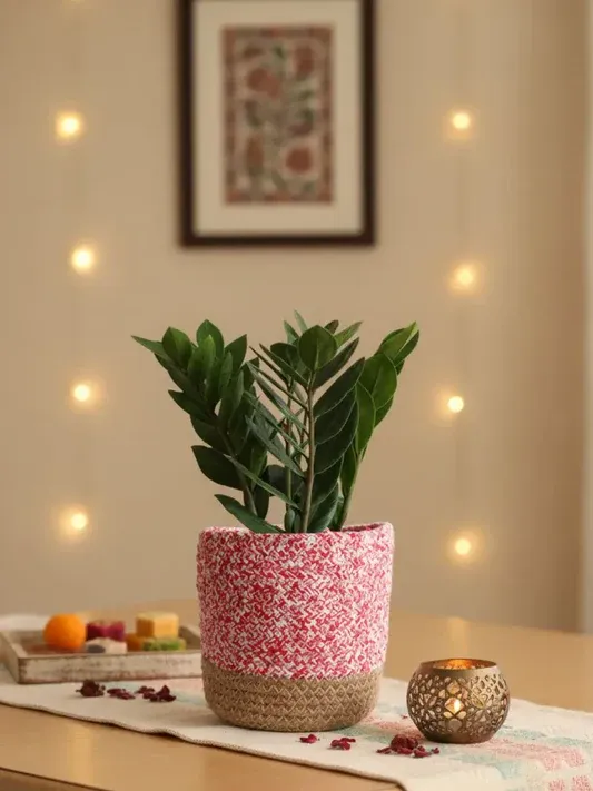imgi 23 zz zamia plant medium pink cotton planter eco friendly festive diwali greenkin